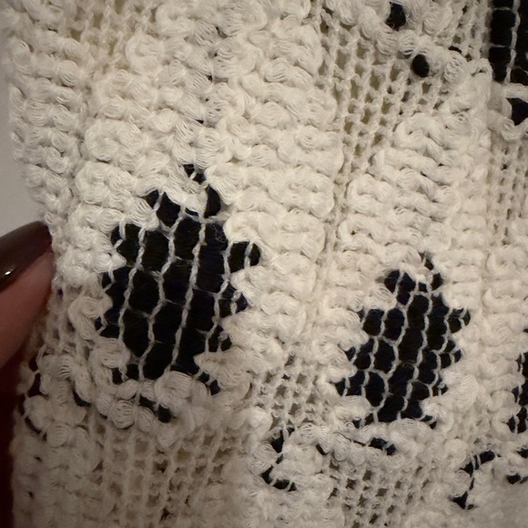 AREA eye crochet knit pants featuring crystal flower applique - Picture 7 of 12